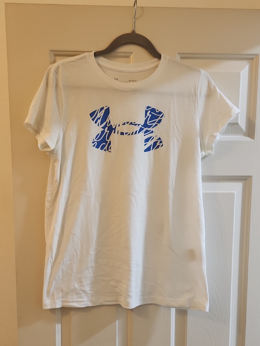 Womens Under Armour White Tee with Blue Logo